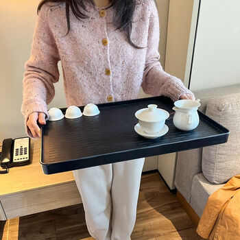 Shi jin serving tray large tray 49.5 tea tray storage water cup kettle fruit dinner tray storage tray serving tray hotel flower 820 black