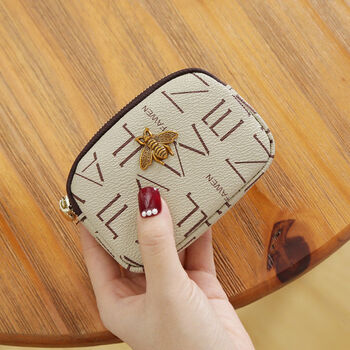 2024 new european and american double zipper coin purse women's short small wallet fashion trendy compact coin bag clutch apricot
