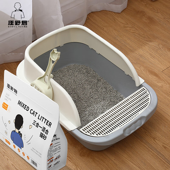 Wang yejun cat litter box large semi-enclosed cat toilet with shovel + activated carbon three-in-one mixed cat litter 1 bag 2.5kg