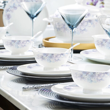 Nine cranes high-looking bone china bowl set jingdezhen simple bowl and plate set high-end housewarming gift ceramic tableware set 46 pieces with rich pot | high-end portable gift box