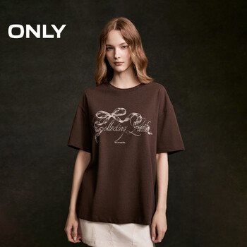 Only 2026 spring lazy retro print loose wide t-shirt for women|126101075