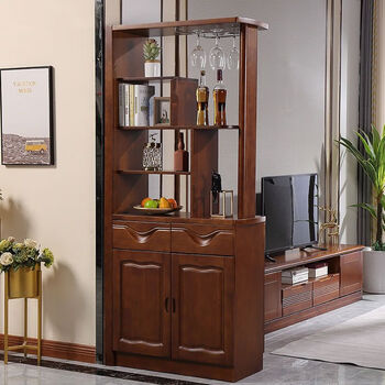 Pupan chinese solid wood multifunctional wine cabinet simple modern living room partition cabinet large capacity wall storage cabinet shoe cabinet integrated walnut color 90*40*200cm