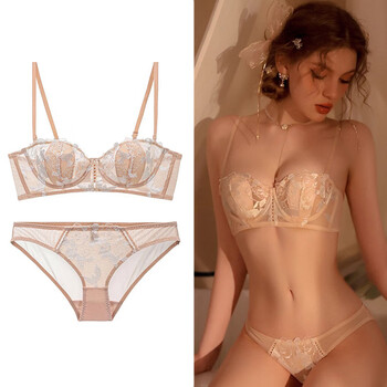 Adore autumn and summer sexy underwear for women with big breasts, thin soft steel rings, hot push-up bras, breathable lace bra set, skin pink set l