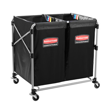Rubbermaid hotel room linen cart large folding trolley service cart hotel cleaning cart upgrade double compartment large x-type folding cart-300l 1881781