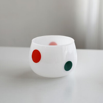 He jiagong high borosilicate jade hot glass water cup polka dot cup summer ice coffee cup ins style milk milk white 320ml