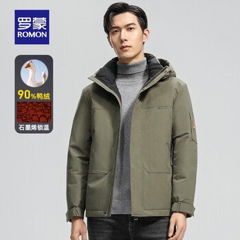 Luo meng graphene short hooded down jacket for men 2024 winter new outdoor workwear thickened warm jacket for men green m 170 (recommended 110-120 catties)