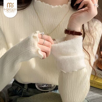 Modal plus velvet and thickened one-piece mink velvet bottoming shirt half turtleneck sweater for women in autumn and winter with fungus edge knitted top