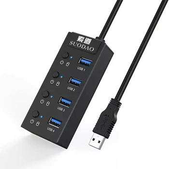 Ropeway computer usb3.0 expansion splitter plug porous hub conversion multi-interface with switching power supply 3.0 four ports black-plastic version 0.3m