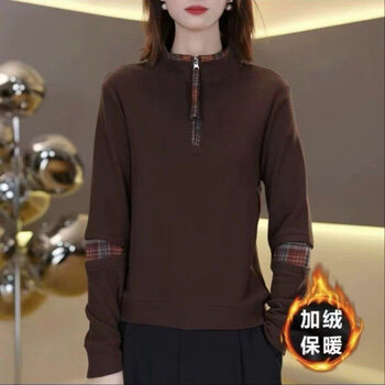 New autumn and winter fashionable bottoming shirt for women 2025 western style slim and versatile inner velvet warm top long sleeve coffee color 4xl recommended 140-155 catties