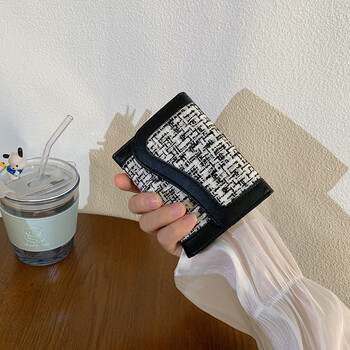 Other/others xiaoxiangfeng korean style ins wallet women's short simple canvas high-end niche student folding coin clip card bag black