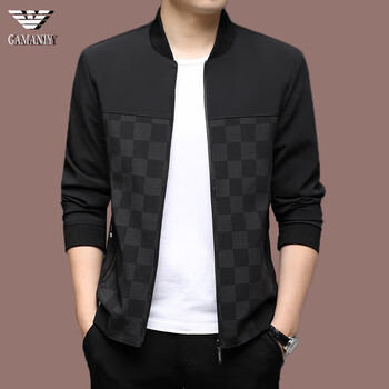 Armani (armani) autumn men's jacket 2026 fashionable and versatile baseball collar loose thin casual jacket 8096-black plaid m 170 (100-120 catties recommended)