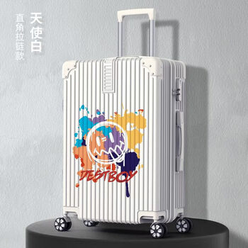 Ye yu luggage 2025 new graffiti trolley case men and women cartoon high-looking suitcase durable aluminum frame password box trend milky white 09 zipper style 24 inch quality assurance + warranty