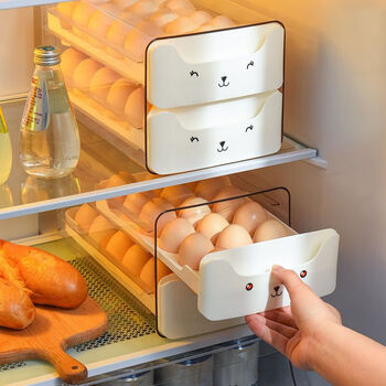 Meikejie's new egg storage box drawer-type home refrigerator egg rack kitchen egg artifact egg storage box cream white double layer can hold 36 eggs