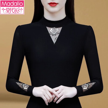 Modal women's mesh 2026 bottoming shirt women's plus velvet warm style new fashion versatile belly covering chic top black xl recommended 115-130 catties