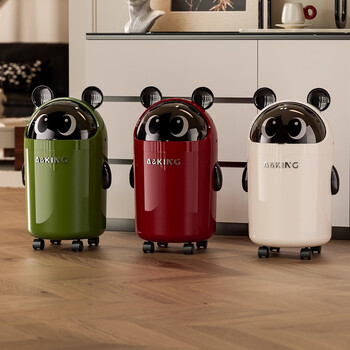 Ascor trash can household 2025 new model for living room, kitchen and bedroom, special high-looking with lid, cute panda creative paper basket, moriye green - upgraded model, including inner ring wheel