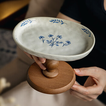 Youcci atmosphere tray personalized wooden tall fruit plate stoneware display tray household exquisite jewelry storage ornaments 6.5-inch wooden oval tray-freesia