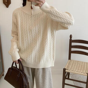 Yalu white half-zip turtleneck sweater for women in autumn and winter new style thickened inner matching coat twist pullover bottoming shirt top off-white m 85-100 catties