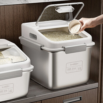 Home story (katei story) finnish rice bucket 316 stainless steel antibacterial rice box grain storage box insect-proof and moisture-proof household rice tank rice flour antibacterial 316 stainless steel 6l (approximately 15 catties of rice)