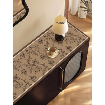 Fantasy sideboard table mat shoe cabinet tv cabinet long tablecloth cabinet protection zhiying yun brown + no-wash leather silicone table mat 35x120cm (waterproof and oil-proof)
