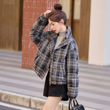 Lism shopping mall same style high-end down jacket very good-looking female today's popular short korean style plaid gray plaid xl