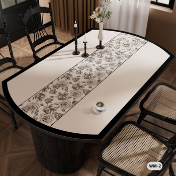 Caizhi oval dining table mat, light luxury, high-end american style mat, waterproof, oil-proof, anti-scalding leather mat, folding round table mat, naraku garden (double-sided leather oval) 85*133 (default c value 102)