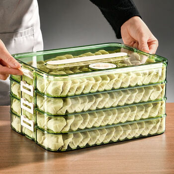 Huaiman dumpling box food-grade dumpling box frozen household multi-layer fresh-keeping box quick-frozen dumplings kitchen refrigerator wonton special newly upgraded high-transparency version light luxury green default single layer one cover aaa pollution-free