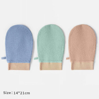 Shantou lincun bathing artifact coarse sand gloves for men and women at home without hurting the skin pink + blue + green strips