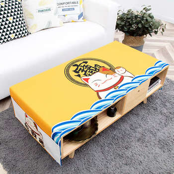 Yusen yifeng rectangular waterproof coffee table cloth double pocket dustproof tablecloth thickened cover plaid tablecloth general yellow lucky ding dong cat coffee table cloth 70x180cm (upgraded waterproof)