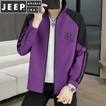 Jeep spirit autumn and winter velvet thickened jacket men's stand collar trendy handsome warm cotton clothing men's 2025 new short jacket purple without velvet m