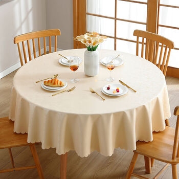 Fantasy round table tablecloth catering commercial waterproof and oil-proof no-wash round household tablecloth hotel restaurant tablecloth champagne golden chiba (upgraded encrypted cloth anti-chili oil) 240cm round splicing suitable for round tables within 2 meters