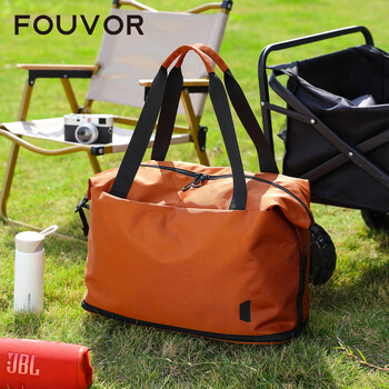 Fouvor expandable travel bag large capacity portable fitness bag outdoor sports bag water-repellent business trip portable luggage bag orange (expandable)