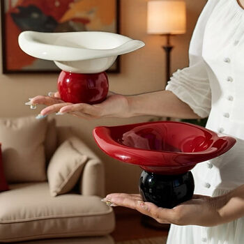 Shi jin fruit plate is a housewarming joy, modern light luxury drained fruit plate, living room household high-looking snack plate, new chinese new year fruit, deep black, healthy material/non-fading, drained fruit plate + simple dinosaur fruit fork set