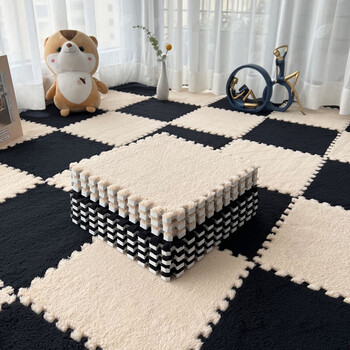 Xianbang plush splicing carpet for bedroom girl ins room bedside fully covered children's tatami large area foam blanket camel + black plush warm 30*30cm thickened 1.0cm 10 pieces