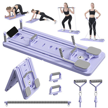 Four-in-one fitness board, multifunctional abdominal board, foldable abdominal fitness device, chest muscle exercise flat support trainer, upgraded purple rod + tension rope + push-ups + mobile phone holder + kneeling pad