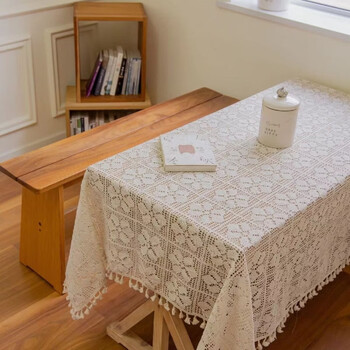 Yusenyi retro hollow woven tablecloth rectangular round dining table coffee table cupboard cover towel tablecloth home beige plum tassel style 60*60cm bedside table commonly used