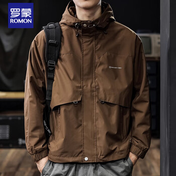 Romon american trendy brand waterproof jacket for men 2025 autumn and winter outdoor men's commuting workwear plus velvet warm jacket coffee color 4xl suitable for 200-220 pounds