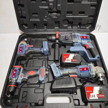 Mo peng power tool set four-piece enhanced brushless rechargeable electric hammer impact drill electric hammer angle grinder wrench four 2 charges 1 charge electric drill + electric hammer + angle grinder + electric wrench dongcheng model 15 powerful cells + brushless motor comes in a plastic box