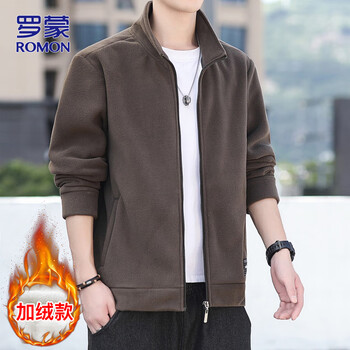 Romon jacket men's winter casual fleece jacket trendy polar fleece jacket men's top men's brown velvet xl