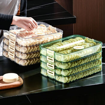 Raft-core dumpling storage box for refrigerator, food-grade sealed fresh-keeping box, multi-purpose box for freezing and fresh-keeping, special covered kitchen lock, light luxury refrigerator storage box, transparent white, default single, three layers of lid, holds about 135 dumplings