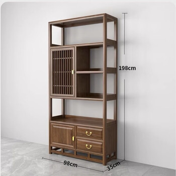 New chinese style solid wood shelf tea tea room duobao pavilion display cabinet elm bookcase entrance cabinet shelf storage rack single left door shelf