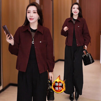 Yiling velvet thickened short jacket for women 2025 winter new style small casual versatile slim warm jacket top red - velvet thickened m 80-105 catties