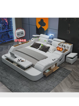 Nanbowan multifunctional tatami leather bed, genuine leather double bed, master bedroom queen bed, modern simple master bedroom wedding bed, luxury version + simmons environmentally friendly brown mattress, 1800mm*2000mm frame structure