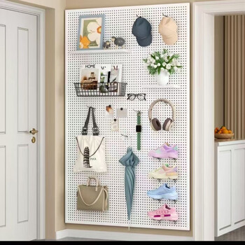 Hole board tool storage rack round hole hole display rack hardware storage porous jewelry hanging board shelf white 30*100 cm + 20 hooks