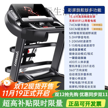 Lijiujia household treadmill indoor ultra-quiet multi-functional electric folding home gym special 15.6-inch color screen multi-function/wifi internet access/74cm