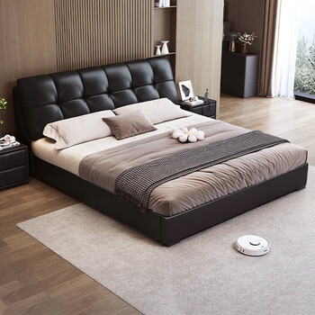 Baiguan global italian black minimalist bed master bedroom leather modern small apartment simple 1.5 storage soft package wedding bed storage bed leather single bed frame structure 1.8 meters * 2 meters