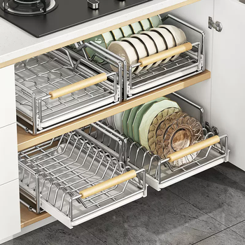 Yusenyi stainless steel pull-out dish drainage dishes storage rack kitchen integrated cabinet built-in drawer pull (304 stainless steel) dish rack plate rack (four pieces super affordable)