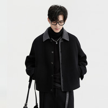 Earl zall goose down lined full wool contrast color winter high-quality double-sided woolen jacket men's short woolen jacket