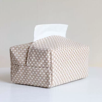 Yusen yiyi simple tissue box home living room rectangular homestay cotton and linen paper box japanese tissue set jute literary (large) large grid dot jute approximately length 18 width 11 height 8cm tissue set