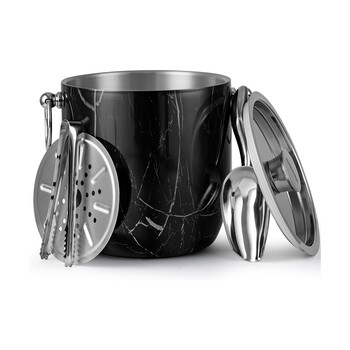 Tengxin 3-liter double-layer stainless steel double-layer ice bucket (with ice clip/lid/ice scoop and filter) black marble pattern 3l