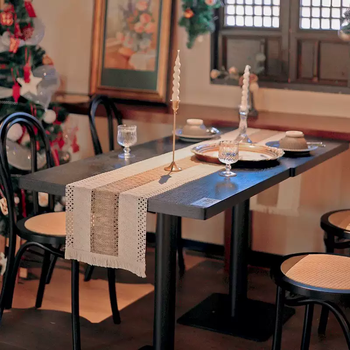 Yusenyi american retro cotton and linen dining table, long coffee table, tv cabinet, decorative cloth tablecloth, fabric dining table mat, log flag, cotton thread on both sides, length including tassels, 30x400cm